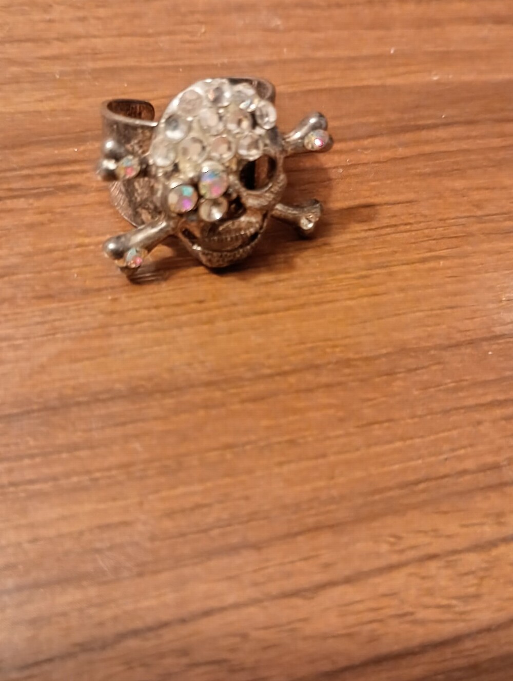 Skull& Cross Bone Silver Tone Ring Enhanced